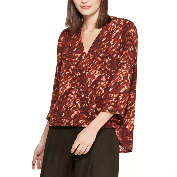 Womens Top Peasant Wrap Blouse Shirt Plus M Neutral Tan Flowy Poet High/low - Picture 1 of 9